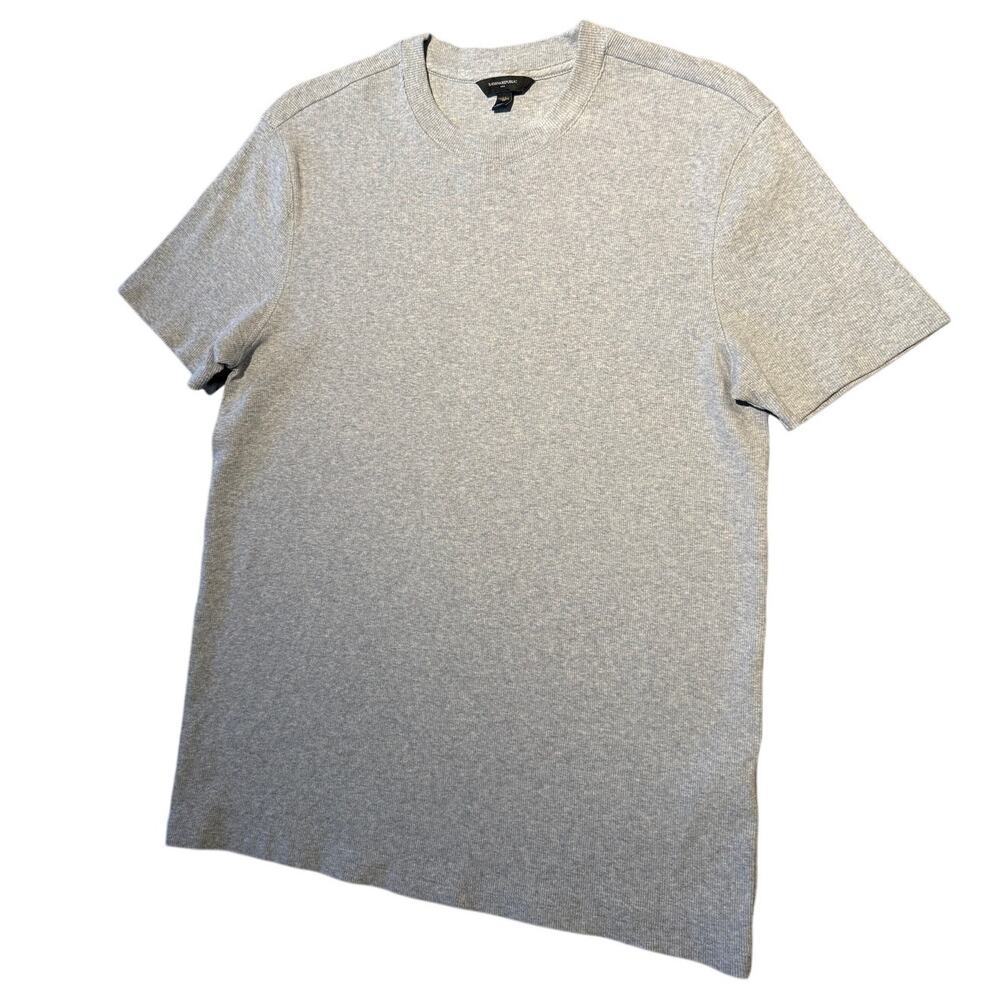 Banana Republic Mens Ribbed T-Shirt Size M Light Blue Stretch Crewneck Tee